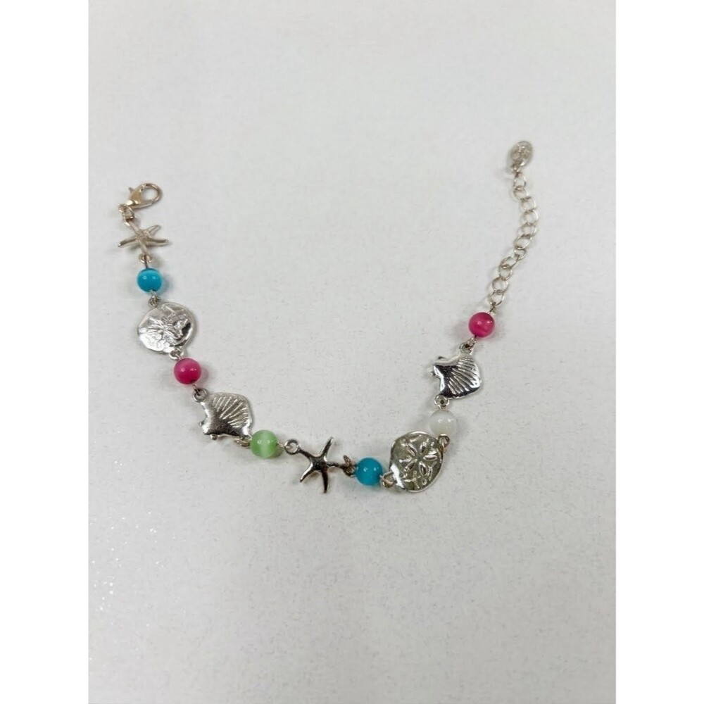 Vintage Adult Jewels Beach Ocean Charm Link Bracelet Cat Eye Bead Starfish